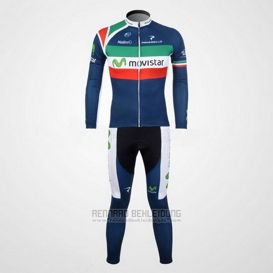 2012 Fahrradbekleidung Movistar Champion Italien Trikot Langarm und Tragerhose